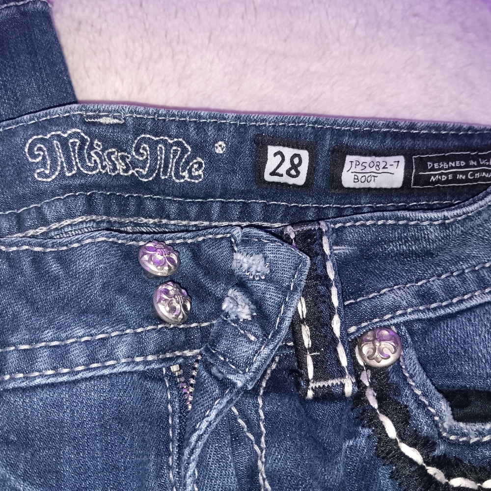 Miss Me Dark Blue Boot Cut Size 28 Jeans with Silver Accents - Picture 3 of 3